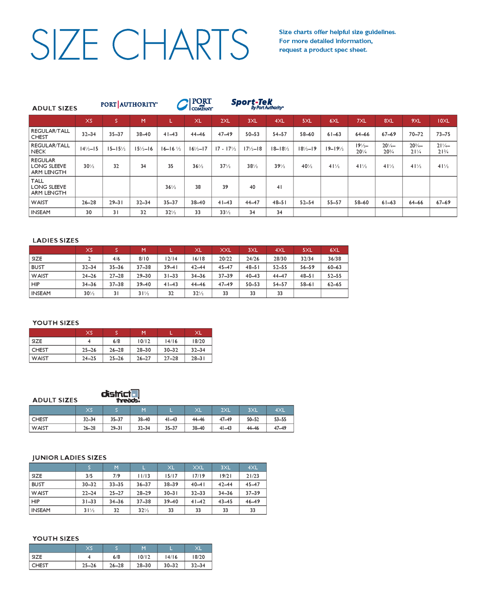 Sport Tek Size Chart